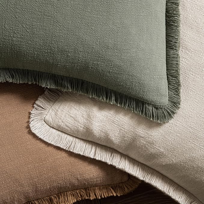 MIULEE Decorative Throw Pillow Covers Neutral Linen Fringe Throw Pillows Euro - Image 4