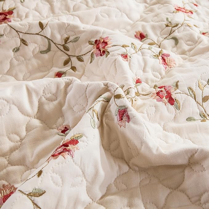 Quilt Set Floral Leaves 3D Embroidery Pattern 3 PCS Cotton Reversible Quilted - Image 4