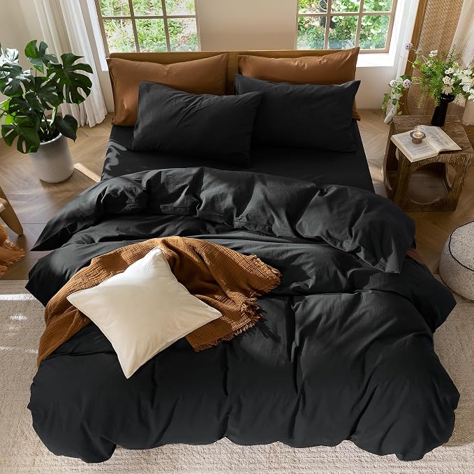 MooMee Bedding Duvet Cover Set 100% Washed Cotton Linen Like Textured - Image 5