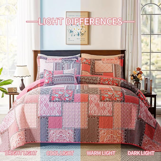 BEDIFANY Cotton Queen Quilt Set, Farmhouse Queen Size Quilt Bedding Set - Image 6