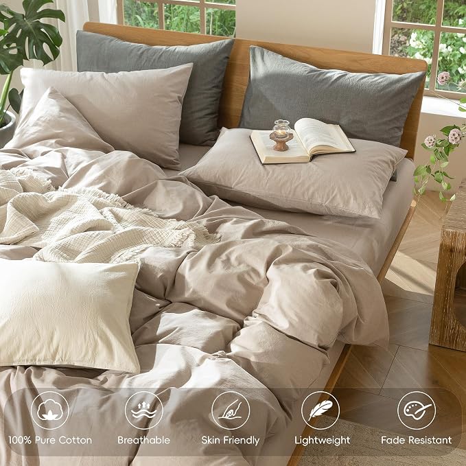 MooMee Bedding Duvet Cover Set 100% Washed Cotton Linen Like Textured - Image 4