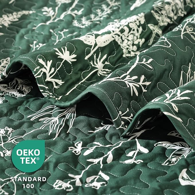 JANZAA Quilts Queen Size Emerald Green Floral Queen Quilt Bedding Set - Image 2