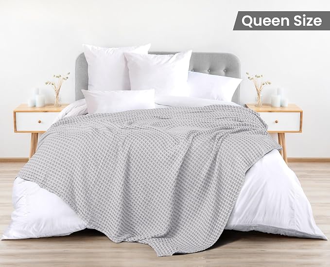 Utopia Bedding 100% Cotton Waffle Weave Blanket Queen Size - Image 2