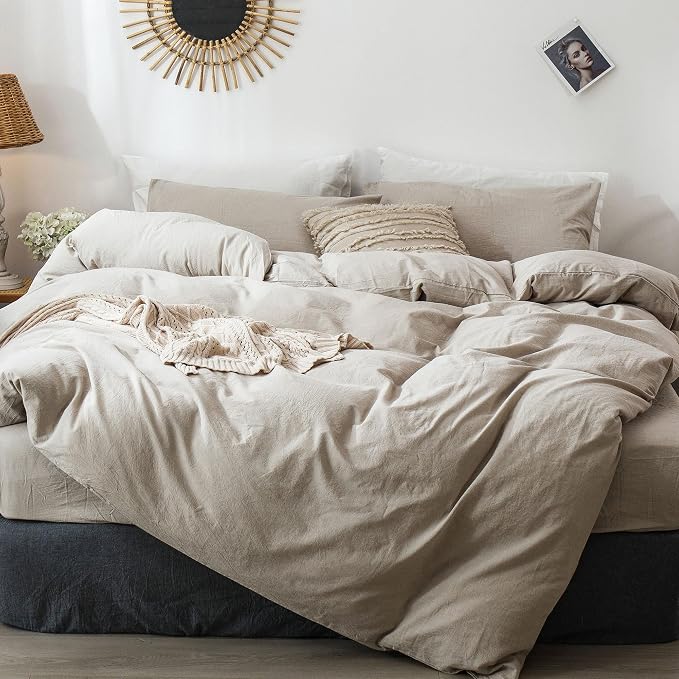 MooMee Bedding Duvet Cover Set 100% Washed Cotton Linen Like Textured by MOOMEE