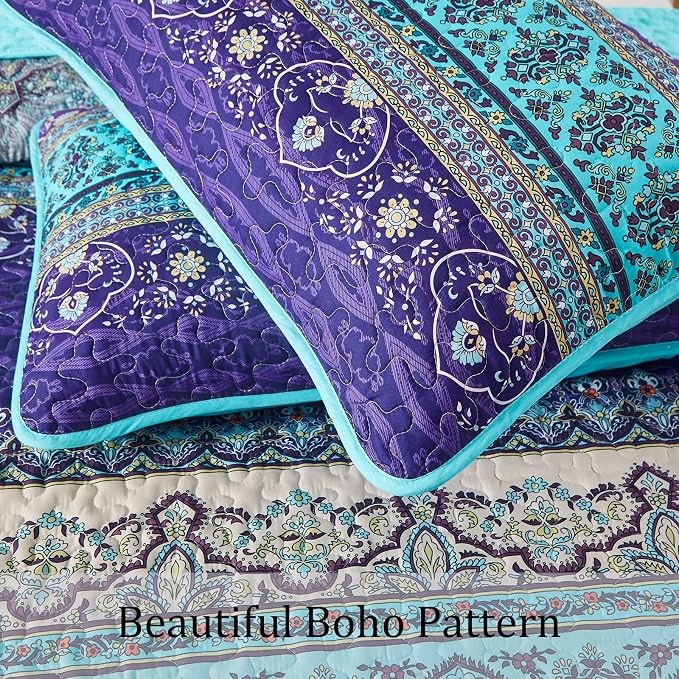 WONGS BEDDING Boho Queen Quilt Set, Lightweight Microfiber Bed Decor Bedspread - Image 4