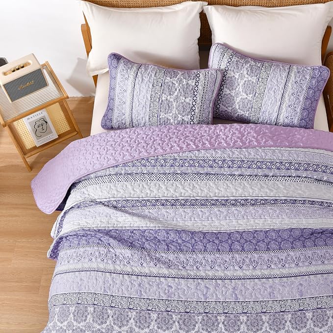 WONGS BEDDING Boho Quilt Set King Size, Lightweight Bedspread Coverlet Bedding - Image 5