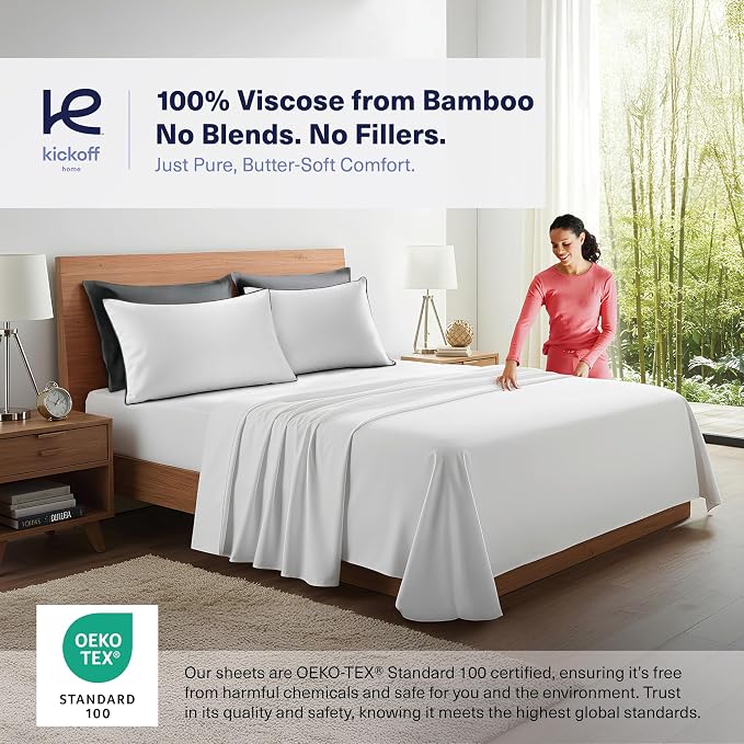 Kickoff Viscose Bamboo Pillowcase, 100% Organic Hidden Zippered Viscose Bamboo - Image 2