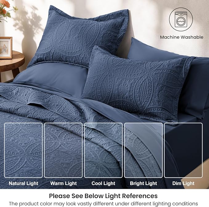 Love's cabin Queen Quilt Set Navy, Bed in a Bag Queen Size Bedding 7 Pieces - Image 6