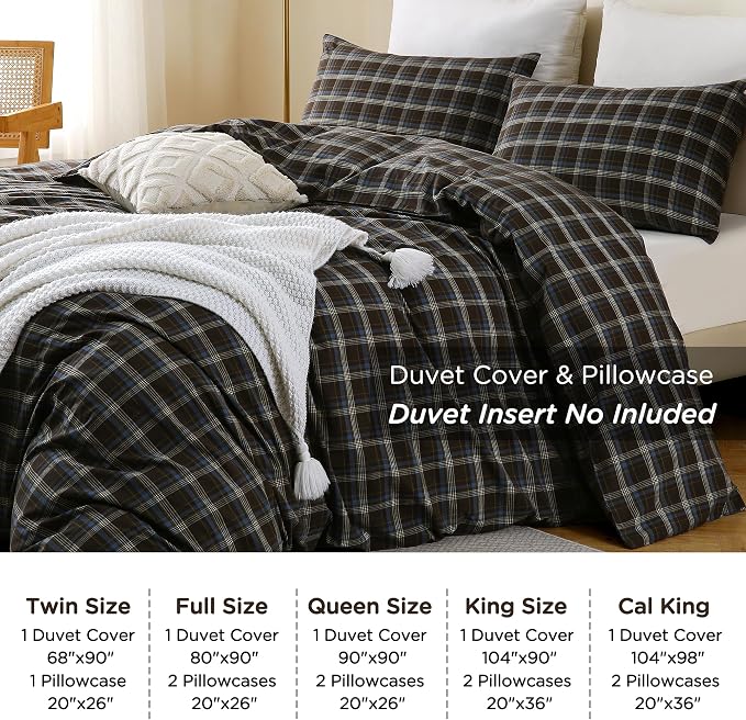TOCOMOA Buffalo Plaid Duvet Cover Set 100% Washed Cotton Like Linen Feel Super - Image 8