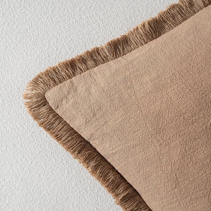 MIULEE Decorative Throw Pillow Covers Neutral Linen Fringe Throw Pillows Set of - Image 3