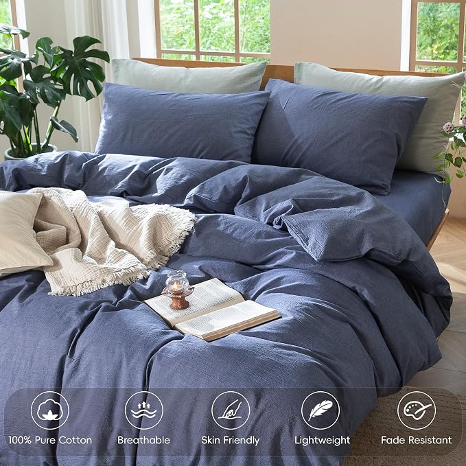 MooMee Bedding Duvet Cover Set 100% Washed Cotton Linen Like Textured - Image 4