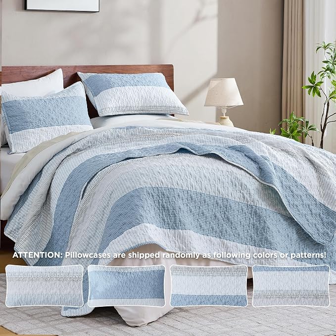 Andency California King Quilt Set Misty Blue, 3 Pieces Ultra Soft Lightweight - Image 3