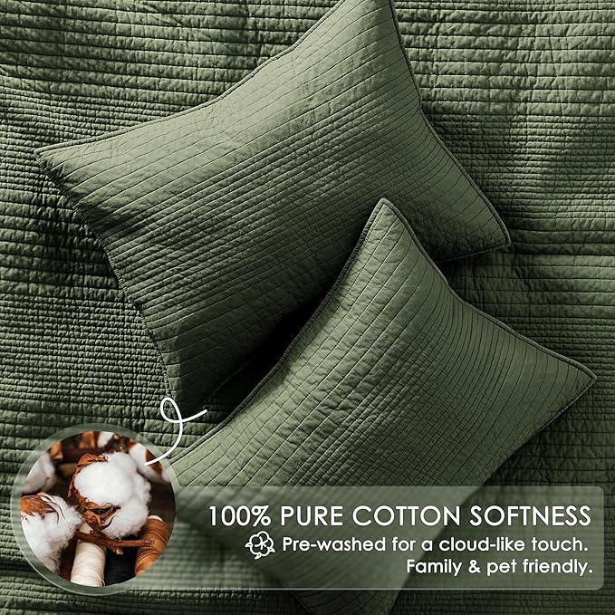 palassio Striped Olive Green 100% Cotton Quilt Queen Size Bedding Sets - Image 4