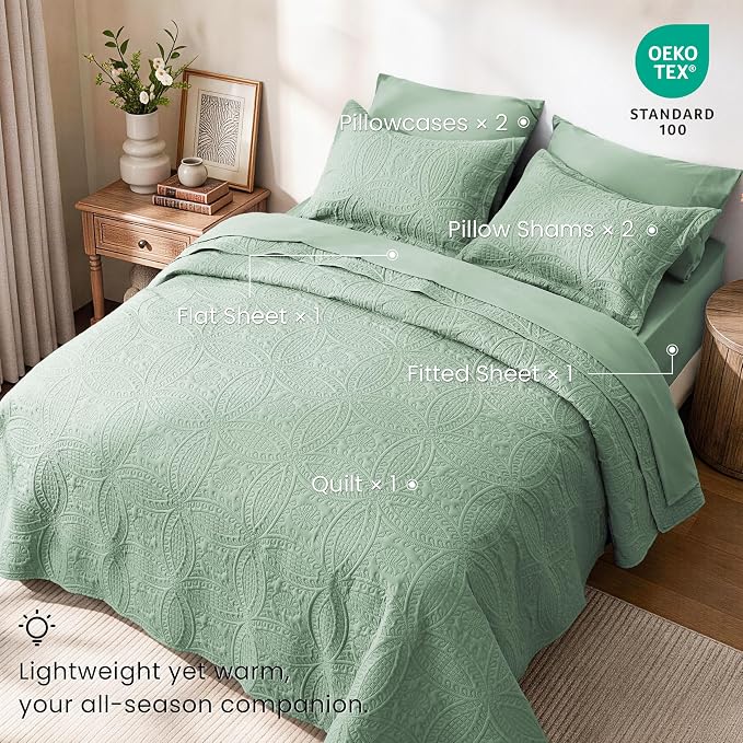 Love's cabin King Quilt Set Sage, Bed in a Bag King Size Bedding 7 Pieces - Image 2