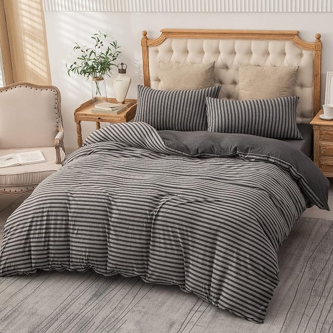 PURE ERA Jersey Knit Duvet Cover Set 100% T-Shirt Heather Cotton Super Soft - Image 5