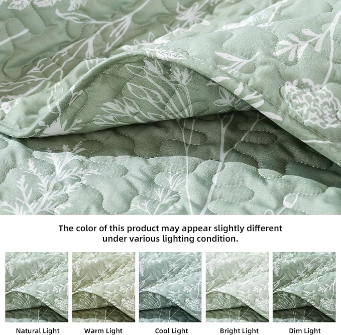 JANZAA Quilts Queen Size Sage Green Quilt Botanical - Image 4