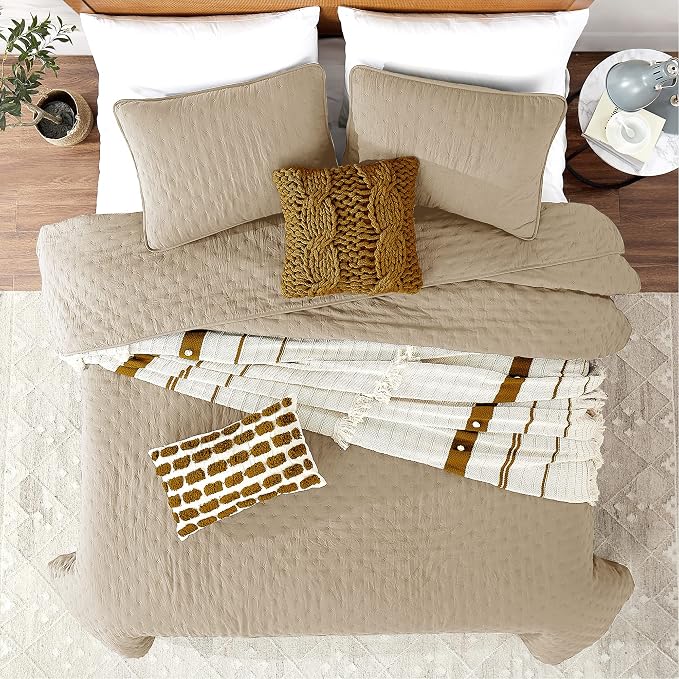 ROARINGWILD Beige Cloud Twin Size Quilt Bedding Sets - Image 2