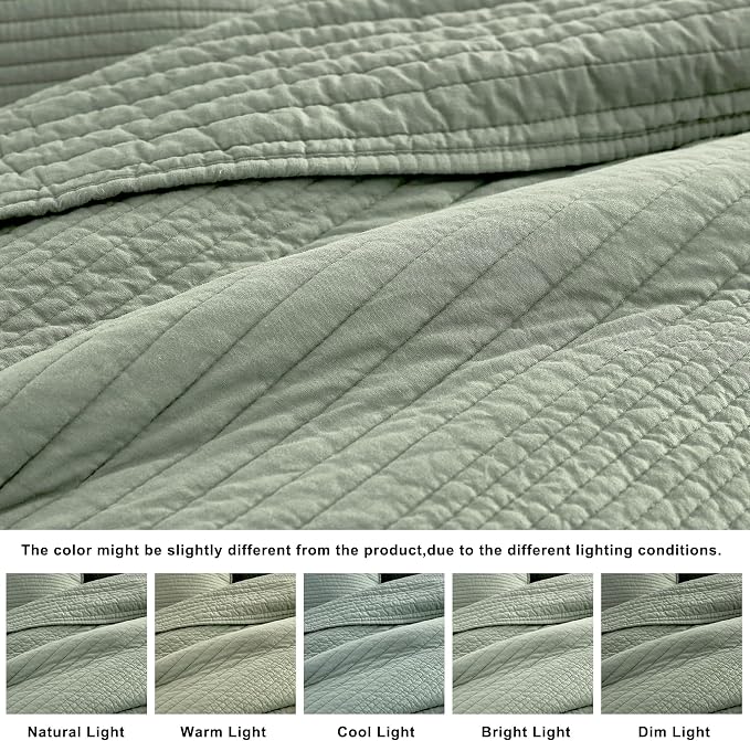 palassio Striped Sage Green 100% Cotton Quilt Twin Size Bedding Sets, - Image 6