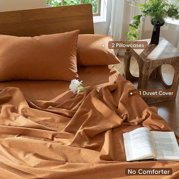 MooMee Bedding Duvet Cover Set 100% Washed Cotton Linen Like Textured - Image 2