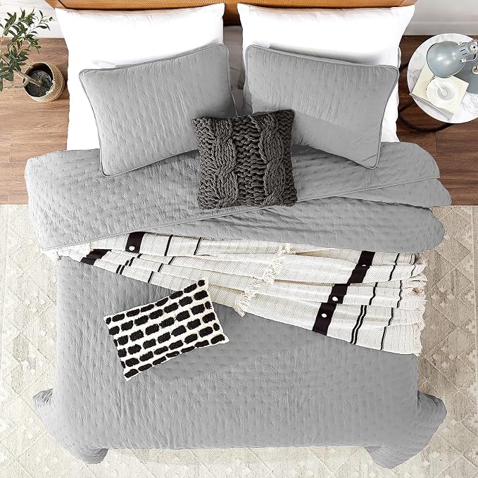 ROARINGWILD Light Grey Queen Size Quilt Bedding Sets - Image 2