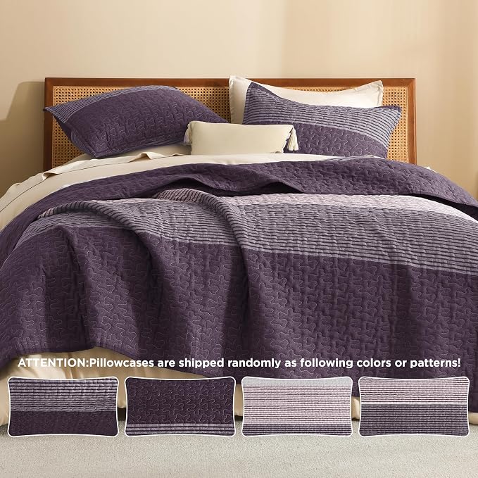 Litanika California King Quilt Set Purple and Grey - Image 5