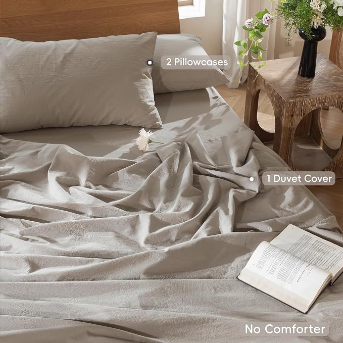 MooMee Bedding Duvet Cover Set 100% Washed Cotton Linen Like Textured - Image 2