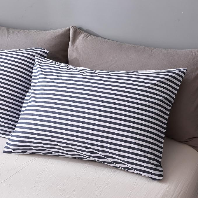 JELLYMONI 100% Natural Cotton 3pcs Striped Duvet Cover Sets, - Image 3