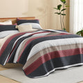 Litanika Quilt King Size Black and Red, Stripe Patchwork Summer Bedspread by Litanika