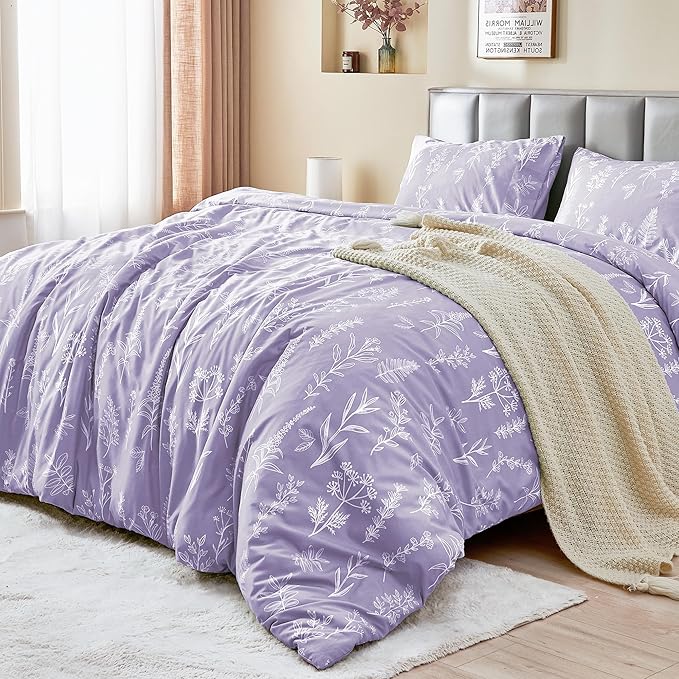 MUXHOMO Duvet Cover Full Size, Reversible Floral Lavender Duvet Cover Set - Image 4