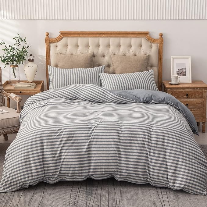 PURE ERA Jersey Knit 2pc Duvet Cover Set 100% T-Shirt Heather Cotton Super Soft - Image 3