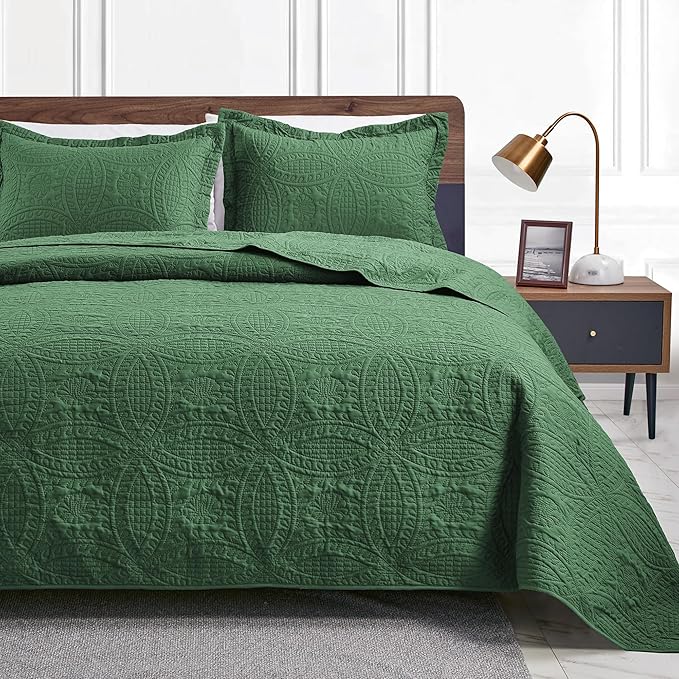 Love's cabin California King Size Quilt Set Olive Green Bedspreads by Lovescabin
