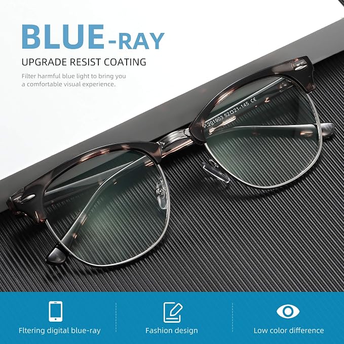 Blue Light Blocking Glasses Vintage Half Frame UV Clear Lens Anti Eyestrain - Image 2