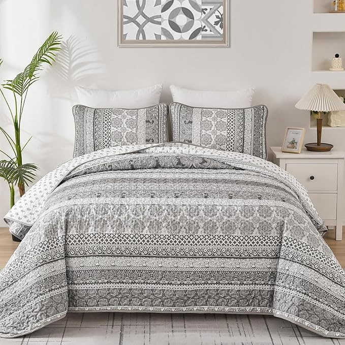 WONGS BEDDING Boho Quilt Set Full Size, Lightweight Microfiber Bedspread by WONGSBEDDING