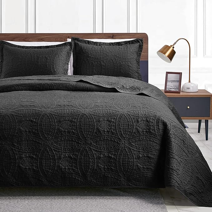 Love's cabin Twin Quilt Set Black Bedspreads by Lovescabin