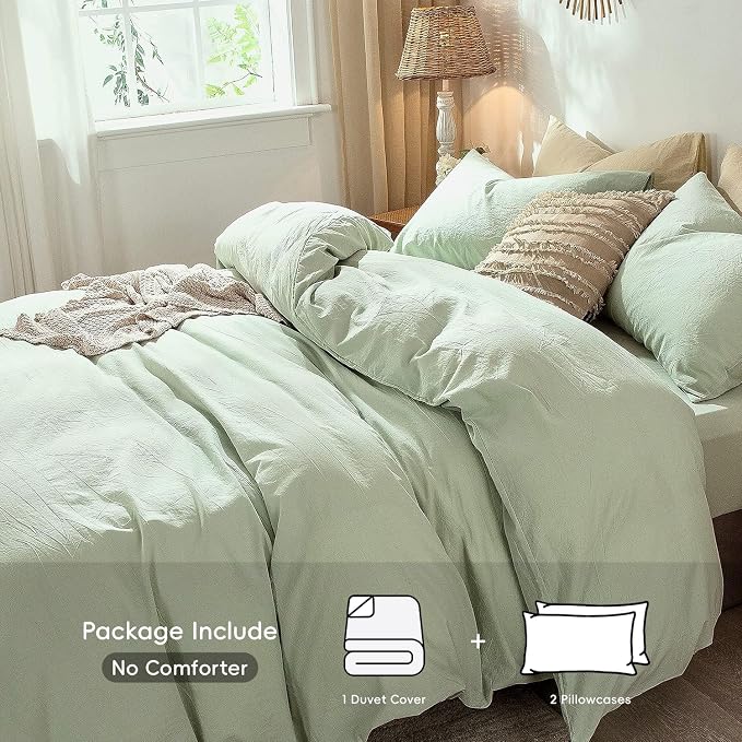 MooMee Bedding Duvet Cover Set 100% Washed Cotton Linen Like Textured - Image 2