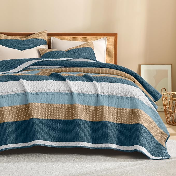 Litanika California King Quilt Set FBird, Stripe Patchwork Summer Bedspread - Image 8