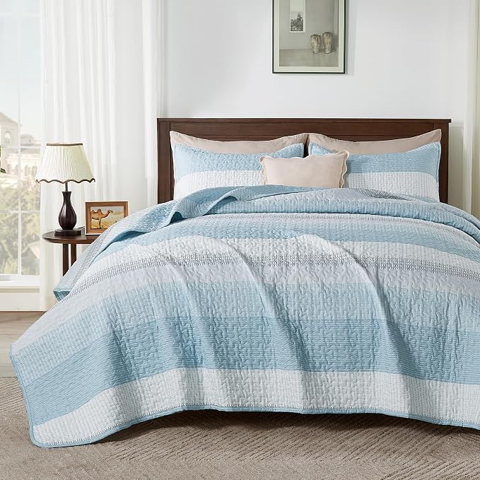 Andency King Size Quilt Set Aqua Blue, 3 Pieces Summer Ultra Soft Lightweight by Andency