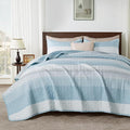 Andency Queen Quilt Bedding Set Aqua Blue, 3 Pieces Patchwork Summer Striped by Andency