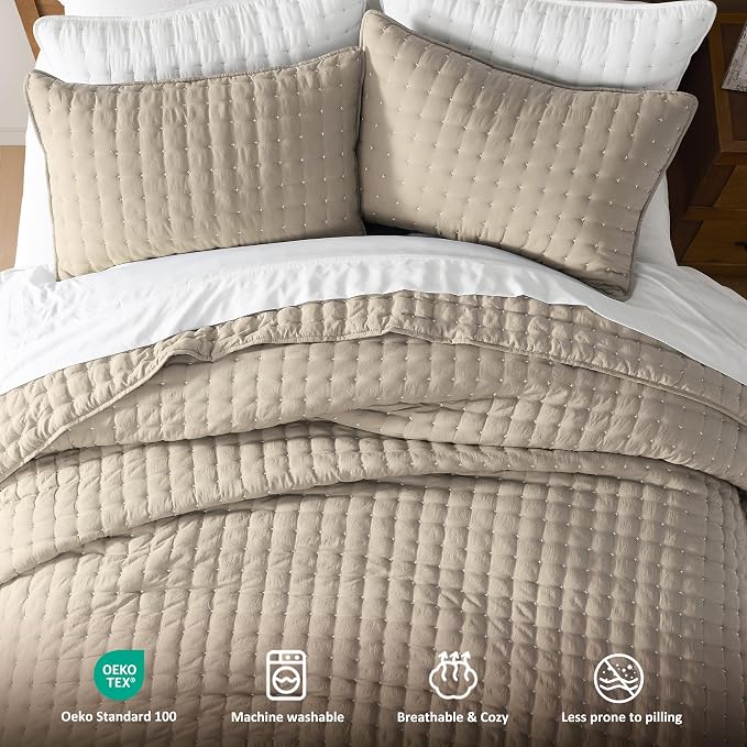 WDCOZY Beige Queen Size Quilt Bedding Sets - Image 7