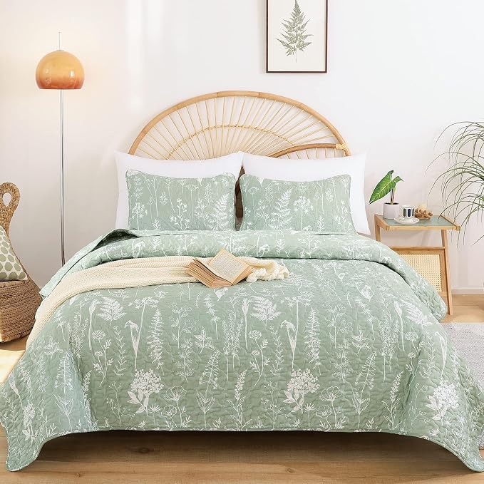 JANZAA Twin Quilt Sage Green Quilt Bed Spread Boho Quilt - Image 3