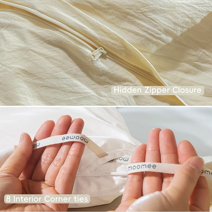 MooMee Bedding Duvet Cover Set 100% Washed Cotton Linen Like Textured - Image 6