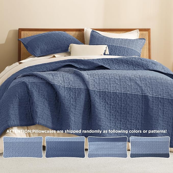 Litanika Quilt King Size Sapphire Blue, Stripe Patchwork Summer Bedspread - Image 5