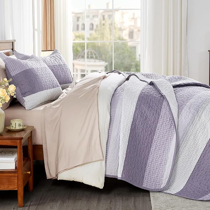 Andency Queen Quilt Bedding Set Grayish Purple, 3 Pieces Patchwork Summer - Image 6