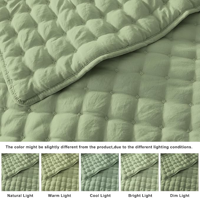 WDCOZY Sage Green Cloud Quilt Set Twin Size, Lightweight Soft Cross Stitch - Image 2