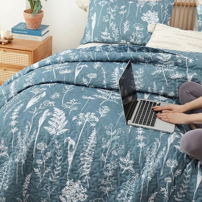 JANZAA Twin Quilt Mineral Blue Quilt Bed Spread Boho Quilt - Image 8