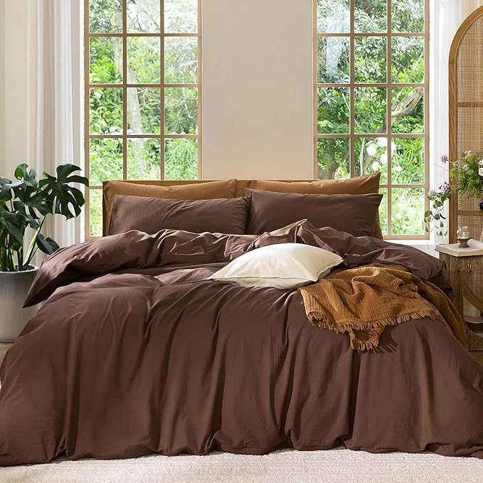 MooMee Bedding Duvet Cover Set 100% Washed Cotton Linen Like Textured by MOOMEE