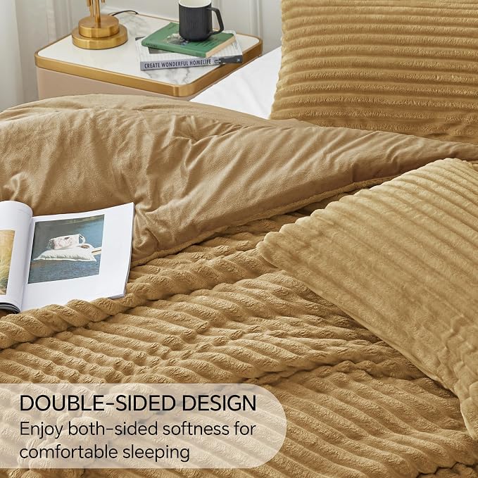 BEDELITE Fleece California King Comforter Set -Super Soft & Warm Fluffy Brown - Image 4