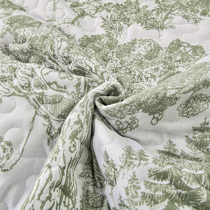 WONGS BEDDING Botanical Quilt Set Full Size, Sage Green 3 Pieces Toile Floral - Image 7