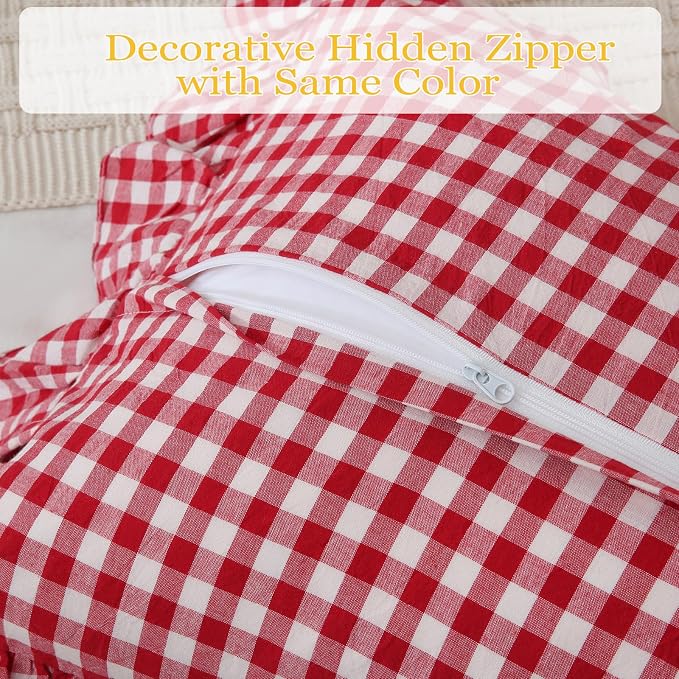14x36 inches Red/White Plaid Ruffle Lumbar Gingham Pillow Sham 1 Piece - Image 6