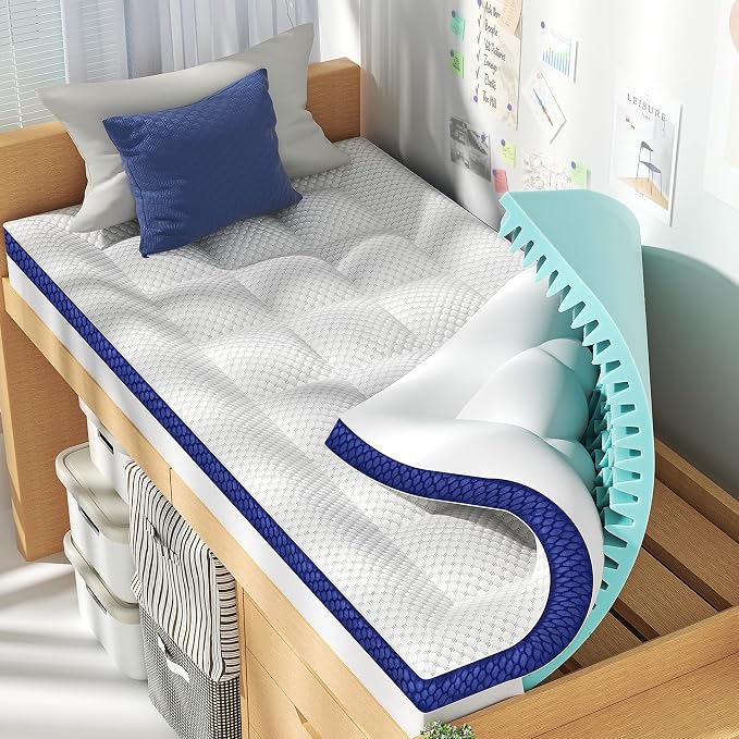 BEDELITE Twin XL Mattress Topper College Dorm Room Essentials, Dual Layer 4 by BEDELITE